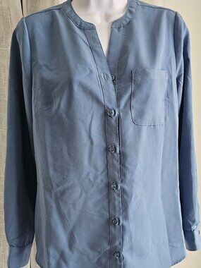 Denim & Co. Essentials Utility Button Front Shirt Blue Size L NEW